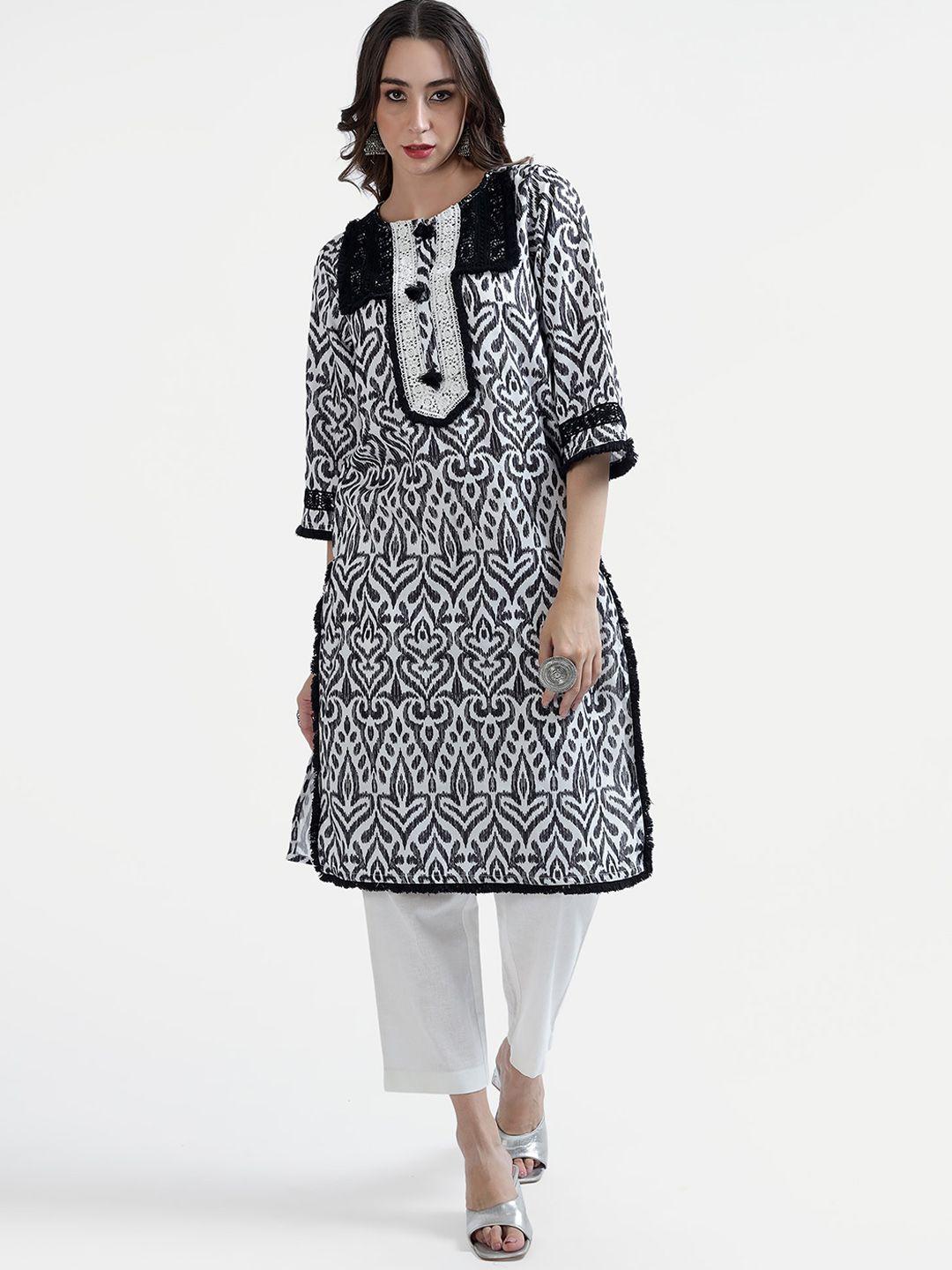 tyaar abstract printed straight kurta with trousers