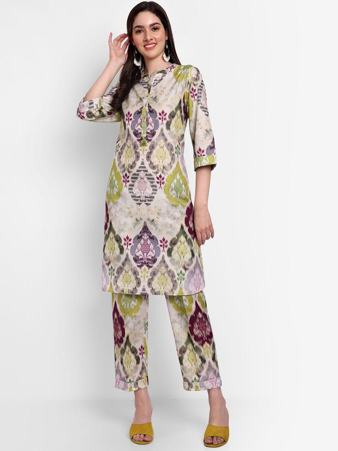 tyaar ethnic motifs printed straight kurta with trousers