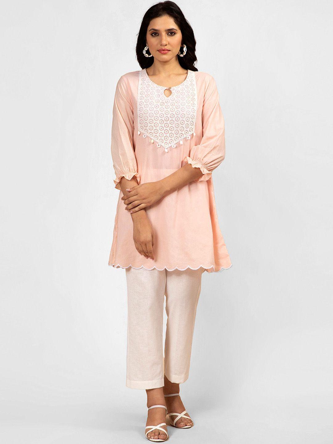 tyaar ethnic motifs yoke design pure cotton a line kurta with trousers