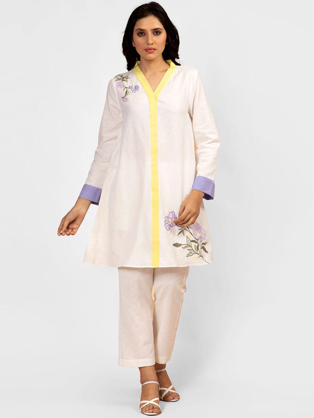 tyaar floral embroidered a line kurta with trousers