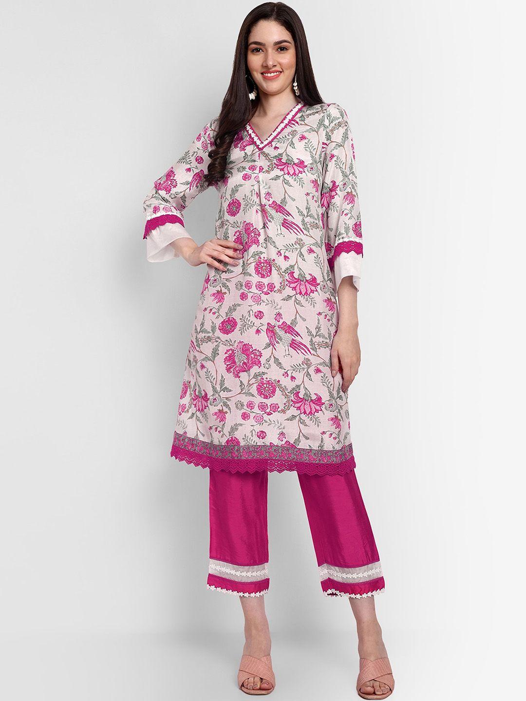 tyaar floral printed a line kurta with trousers
