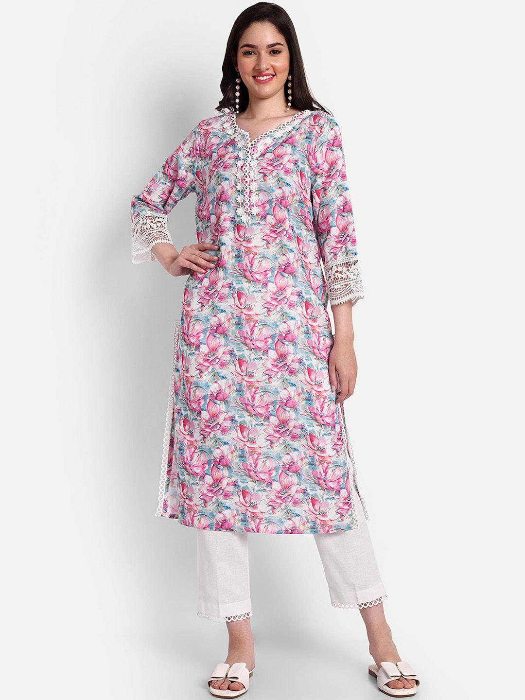 tyaar floral printed straight kurta with trousers