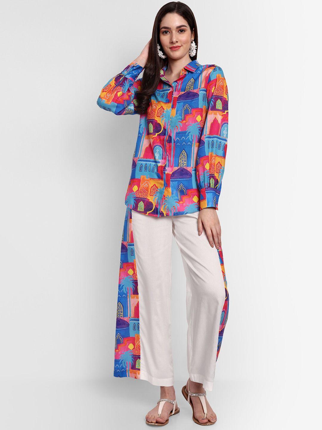 tyaar printed pure cotton shirt with flared trousers