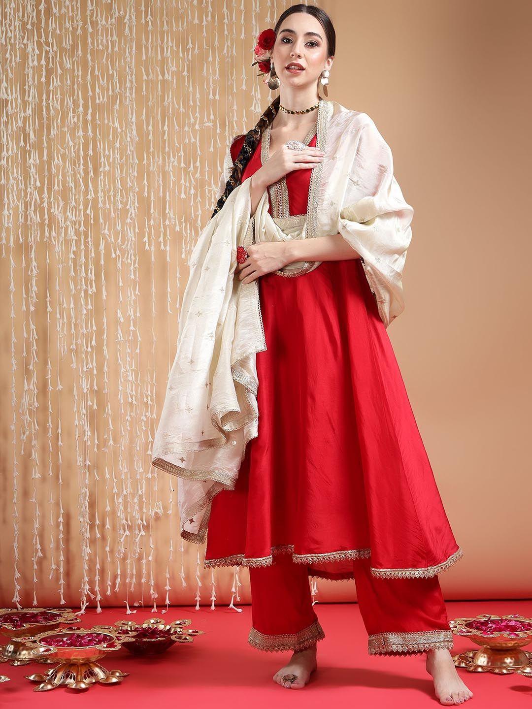 tyaar v-neck kurta with trousers & dupatta