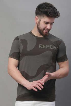 typographic cotton blend slim fit men's t-shirt - dark olive