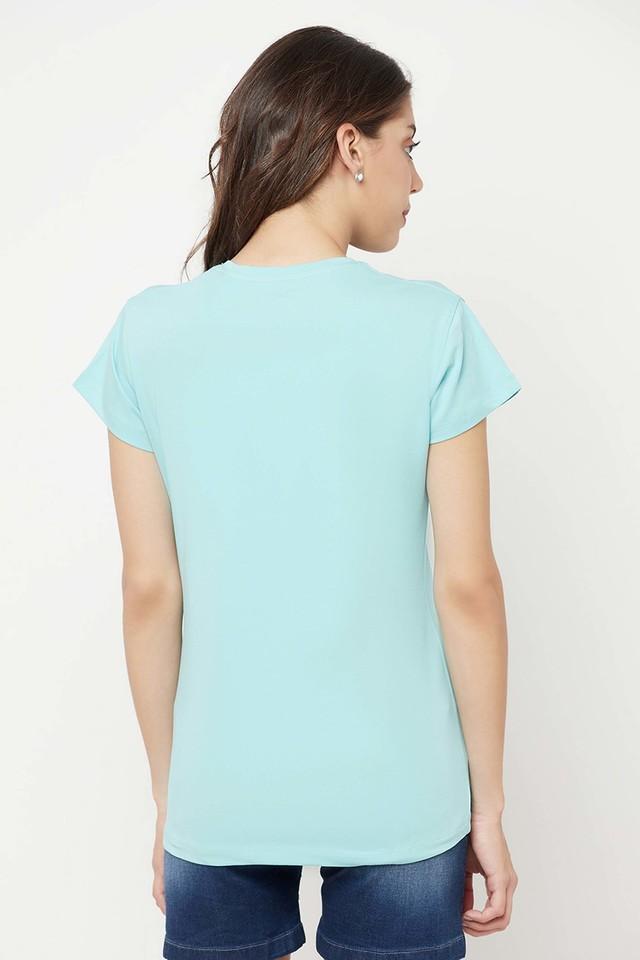 typographic cotton blend v neck women's t-shirt - green