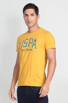 typographic cotton crew neck men's t-shirt - yellow
