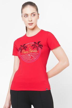 typographic cotton crew neck womens t-shirt - red