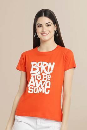 typographic cotton round neck women's t-shirt - orange