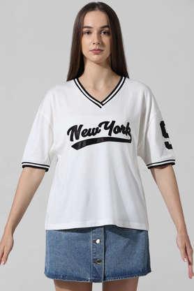typographic cotton v-neck women's t-shirt - white
