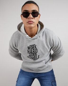 typographic print hooded sweatshirt with kangaroo pockets