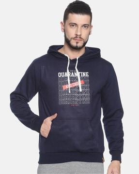 typographic print hooded sweatshirt with ribbed hems