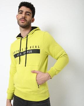 typographic print hoodie with insert pockets
