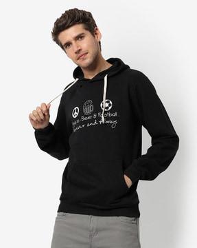 typographic print hoodie with kangaroo pockets