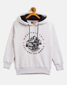 typographic print hoodie with ribbed hem & cuffs