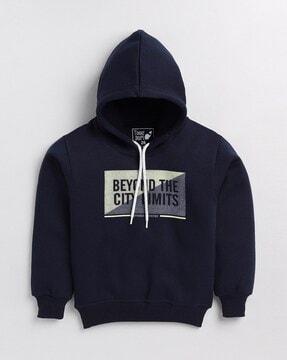 typographic print ribbed hems hoodie