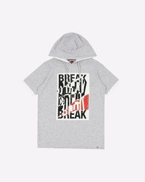 typographic print slim fit hooded t-shirt