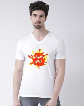 typographic print slim fit v-neck t-shirt