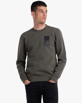 typographic print sweatshirt with ribbed sleeves