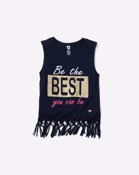typographic print top with fringes