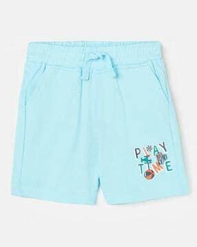 typographic printed double-pleated shorts