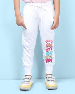 typographic printed joggers with drawstrings