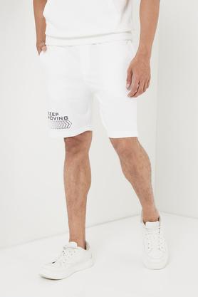 typographic cotton blend elastic and drawstring men's shorts - off white