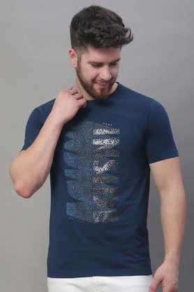typographic cotton blend slim fit men's t-shirt - blue