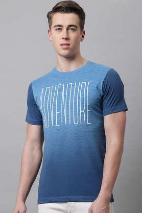 typographic cotton blend slim fit men's t-shirt - blue