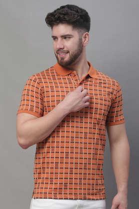 typographic cotton blend slim fit men's t-shirt - burnt orange