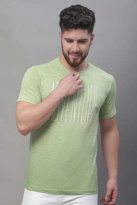 typographic cotton blend slim fit men's t-shirt - green