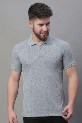 typographic cotton blend slim fit men's t-shirt - grey