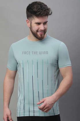 typographic cotton blend slim fit men's t-shirt - sea green