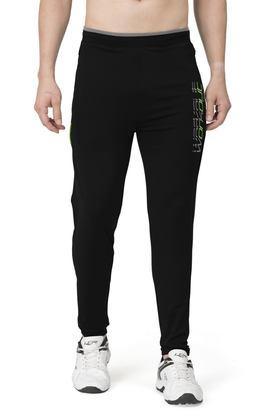 typographic cotton blend slim fit men's track pants - black