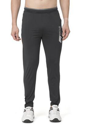 typographic cotton blend slim fit men's track pants - grey