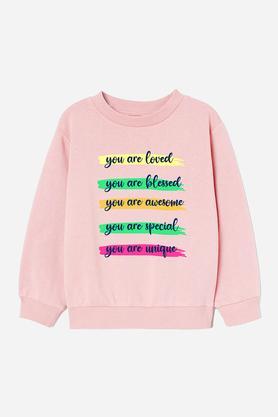 typographic cotton hooded girls sweatshirt - pink
