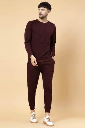 typographic cotton regular fit men's tracksuit - wine