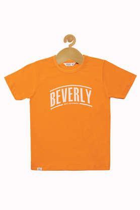 typographic cotton round neck boys t-shirt - orange