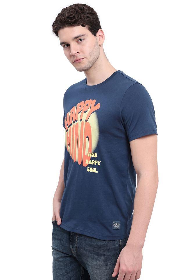 typographic cotton round neck mens t-shirt