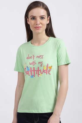 typographic cotton round neck women's t-shirt - green