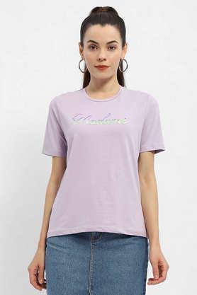 typographic cotton round neck women's t-shirt - mauve