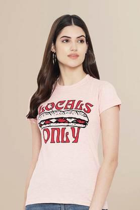 typographic cotton round neck women's t-shirt - pink
