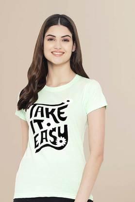 typographic cotton round neck women's t-shirt - pista green