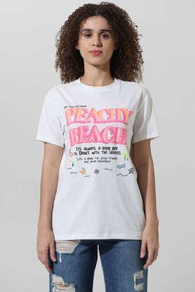 typographic cotton round neck women's t-shirt - white