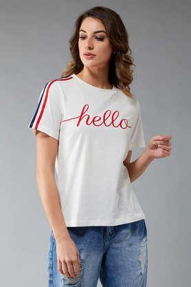 typographic cotton round neck women's t-shirt - white