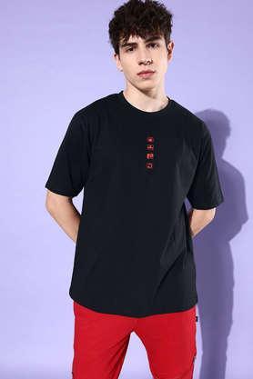 typographic cotton tailored fit men's oversized t-shirt - black
