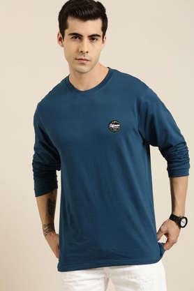 typographic cotton tailored fit men's oversized t-shirt - blue
