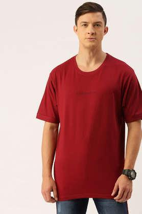 typographic cotton tailored fit men's oversized t-shirt - maroon