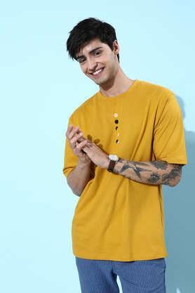 typographic cotton tailored fit men's oversized t-shirt - mustard