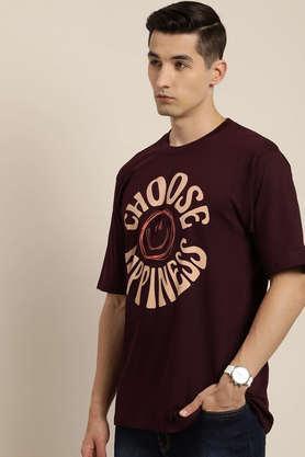 typographic cotton tailored fit men's oversized t-shirt - wine
